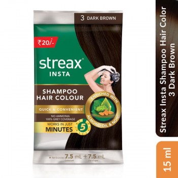 Streax Insta Shampoo Hair Color 3 Dark Brown, 15ml